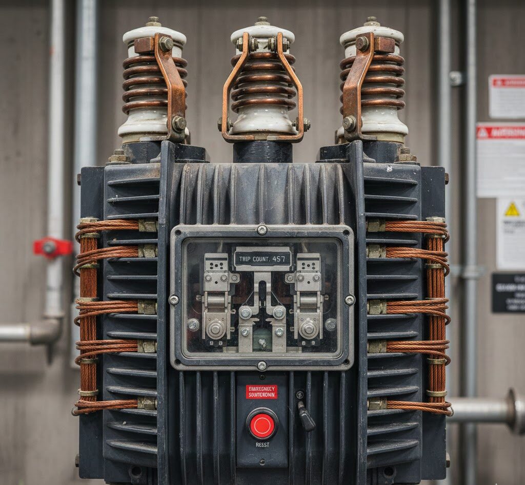 Close-up of a circuit breaker or transformer
